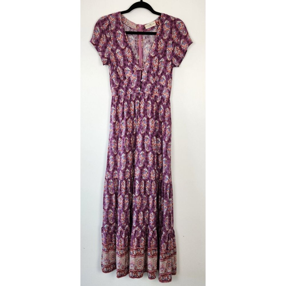 Natural Life XS Evangeline Maxi Prairie Dress, Purple, Tiered, Cottagecore
